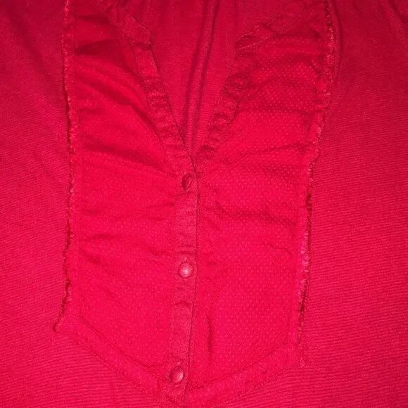 Lucky Brand | Red Knit Button Front Top - Picture 3 of 5